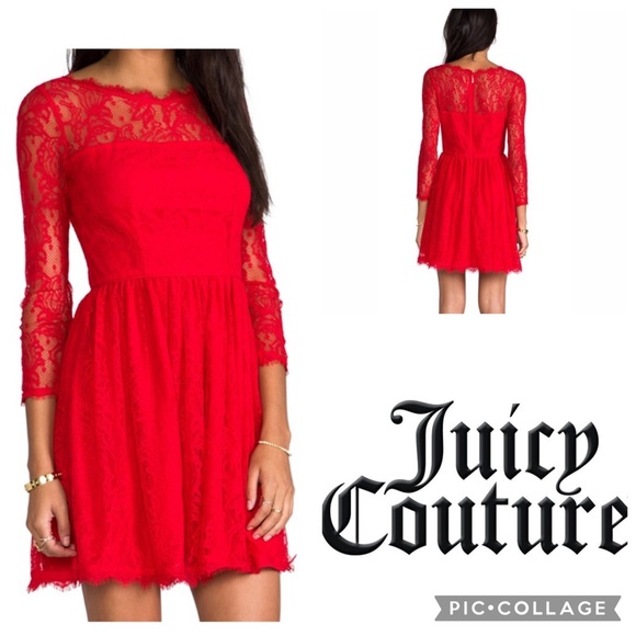 Juicy Couture Lipstick Red Lace Dress Size 10 Fit and Flare Skater Cocktail  Sexy